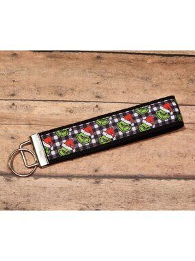 Grinch Plaid Wristlet Keyfob / Keychain